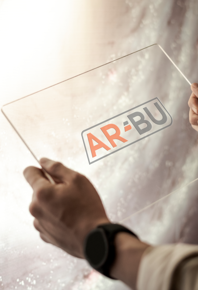 girl holding transparent tablet her hands