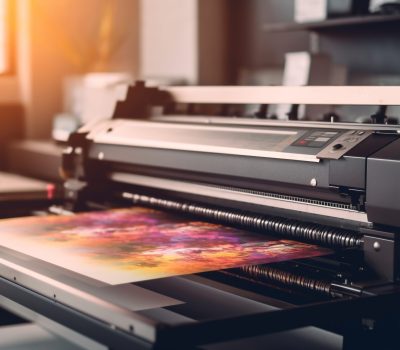 modern printing press creates colorful documents indoors generated by ai